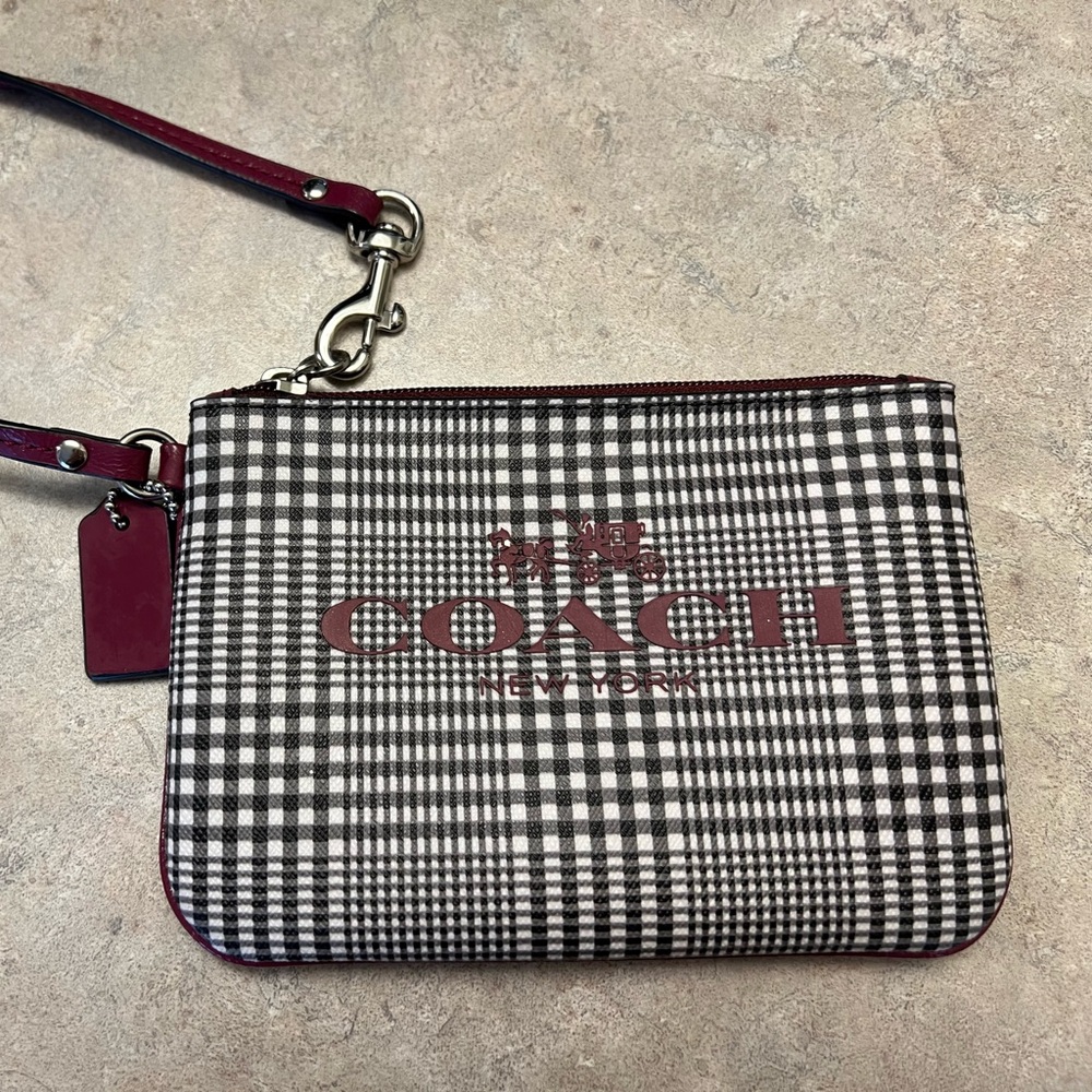 Coach Black and Burgundy Checkered Wristlet